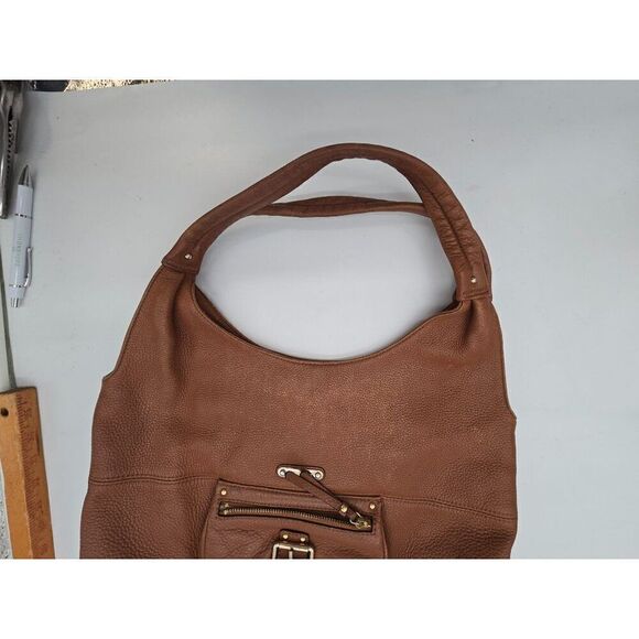 Michael Kors Brown Leather Hobo Bag With Front Buckle Pocket & Dual Handles - Picture 8 of 9